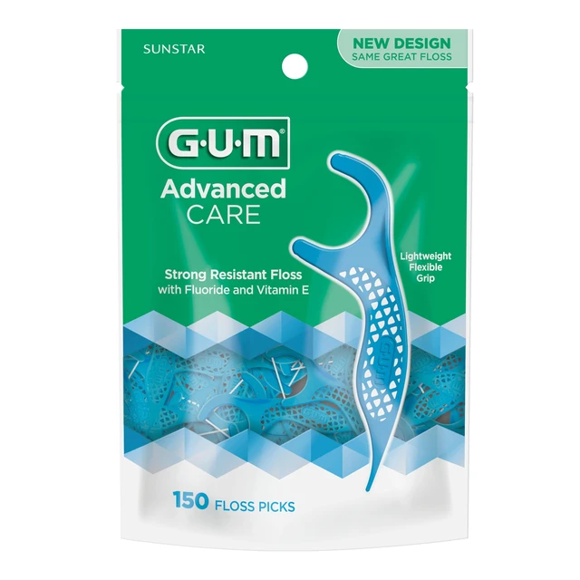 Alt view image 2 of 7 - Advanced Care Dental Floss Picks, Fresh Mint Flavor 150 Count | Vitamin E & fluoride coating, Strong, Shred-resistant floss, Control grip handle, Fine-tip dental pick, Travel-ready