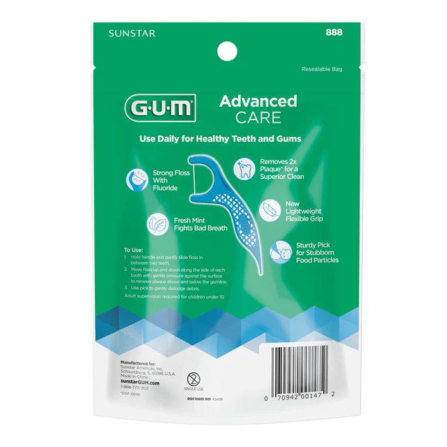 Alt view image 3 of 7 - Advanced Care Dental Floss Picks, Fresh Mint Flavor 150 Count | Vitamin E & fluoride coating, Strong, Shred-resistant floss, Control grip handle, Fine-tip dental pick, Travel-ready
