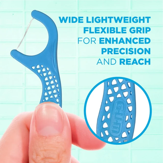 Alt view image 7 of 7 - Advanced Care Dental Floss Picks, Fresh Mint Flavor 150 Count | Vitamin E & fluoride coating, Strong, Shred-resistant floss, Control grip handle, Fine-tip dental pick, Travel-ready