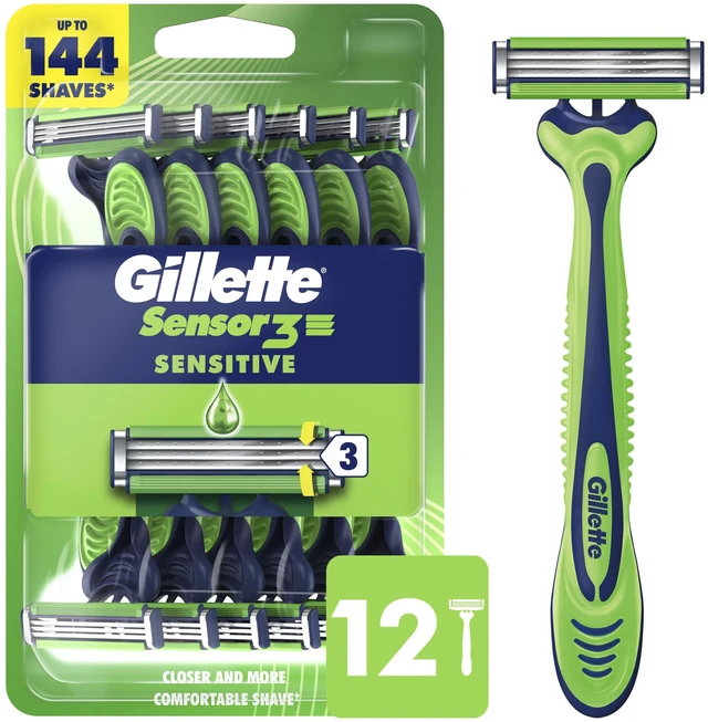 Main image of Sensor3 Sensitive Men's Disposable Shaving Razors, 12 Count