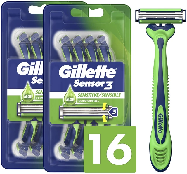 Main image of Sensor3 Sensitive Disposable Razors for Men, Enhanced Lubrastrip Glides Easily Over Your Skin, 8 Count (Pack of 2)