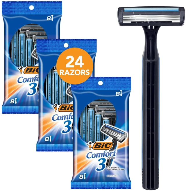 Main image of Comfort 3 Disposable Razors, Long-Lasting 3-Blade Razors for Men, Perfect razors Designed for Smooth and Comfortable Shave, 24-Count