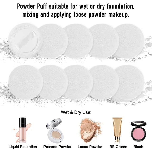 Alt view image 2 of 7 - 10pcs Powder Puff Cotton Cosmetic Powder Face Makeup Puffs Pads with Ribbon for Loose and Foundation 2.36 inch. (White)