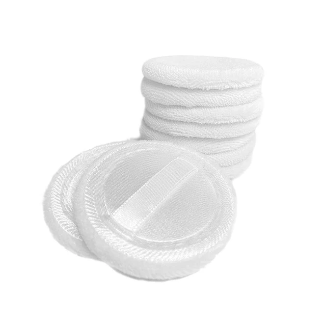 Alt view image 5 of 7 - 10pcs Powder Puff Cotton Cosmetic Powder Face Makeup Puffs Pads with Ribbon for Loose and Foundation 2.36 inch. (White)