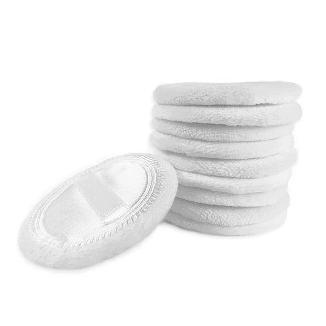 Alt view image 6 of 7 - 10pcs Powder Puff Cotton Cosmetic Powder Face Makeup Puffs Pads with Ribbon for Loose and Foundation 2.36 inch. (White)