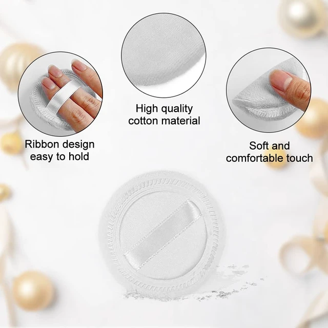 Alt view image 3 of 7 - 10pcs Powder Puff Cotton Cosmetic Powder Face Makeup Puffs Pads with Ribbon for Loose and Foundation 2.36 inch. (White)