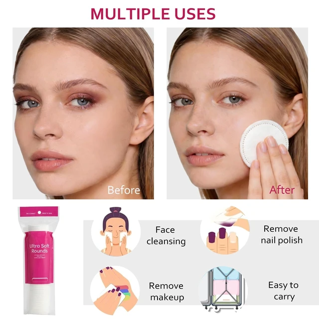 Alt view image 6 of 7 - 600 PCS Cotton Rounds100 Count (Pack of 6)-Soft, Absorbent, Cotton Face Pads for Makeup Removal, Skincare, Skin Care and Gentle Facial Cleansing - Lint Free Stitched Pads