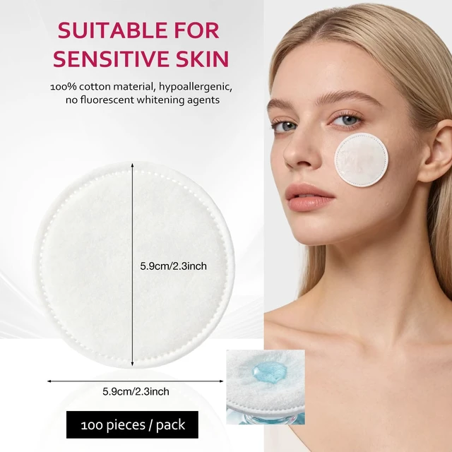 Alt view image 7 of 7 - 600 PCS Cotton Rounds100 Count (Pack of 6)-Soft, Absorbent, Cotton Face Pads for Makeup Removal, Skincare, Skin Care and Gentle Facial Cleansing - Lint Free Stitched Pads