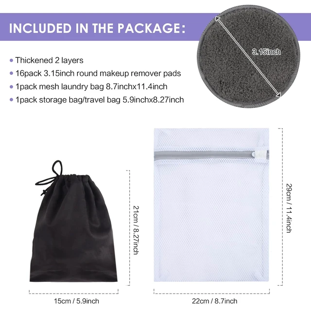 Alt view image 2 of 7 - Reusable Makeup Remover Pads,Round 3.15inch,16 Pack,Darkgrey | Microfiber Face Cleansing Gloves Washable with Laundry Bag and Travel Bag Rounds Toner Pads,Perfet for Face,Eye,Lips