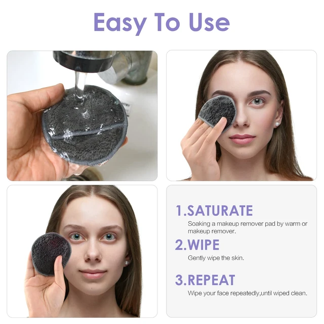 Alt view image 4 of 7 - Reusable Makeup Remover Pads,Round 3.15inch,16 Pack,Darkgrey | Microfiber Face Cleansing Gloves Washable with Laundry Bag and Travel Bag Rounds Toner Pads,Perfet for Face,Eye,Lips