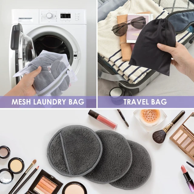 Alt view image 6 of 7 - Reusable Makeup Remover Pads,Round 3.15inch,16 Pack,Darkgrey | Microfiber Face Cleansing Gloves Washable with Laundry Bag and Travel Bag Rounds Toner Pads,Perfet for Face,Eye,Lips