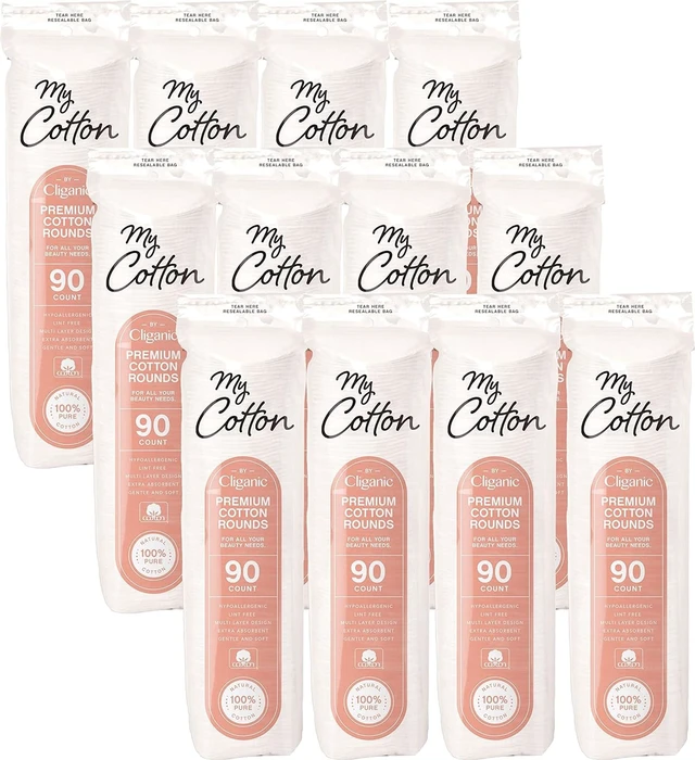 Main image of My Cotton Premium Cotton Rounds for Face, Makeup Remover Pads, 1080 Count | 100% Pure, Lint-Free, Hypoallergenic, Soft & Absorbent for Toner & Serum, Gentle Facial Use, No Shedding