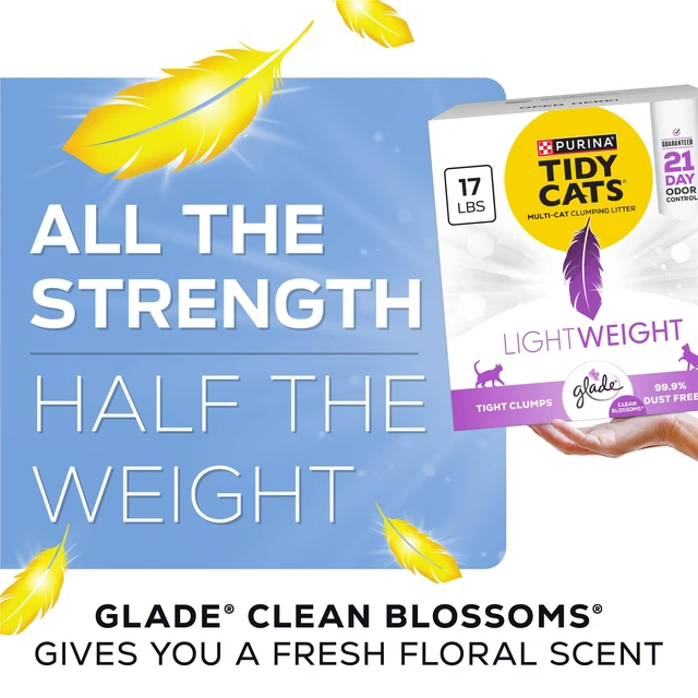Alt view image 4 of 7 - LightWeight Glade Clean Blossoms Litter, 17 lb | Glade Scented, tight clumping and low-dust formula offers 21-day odor control for multi-cat homes