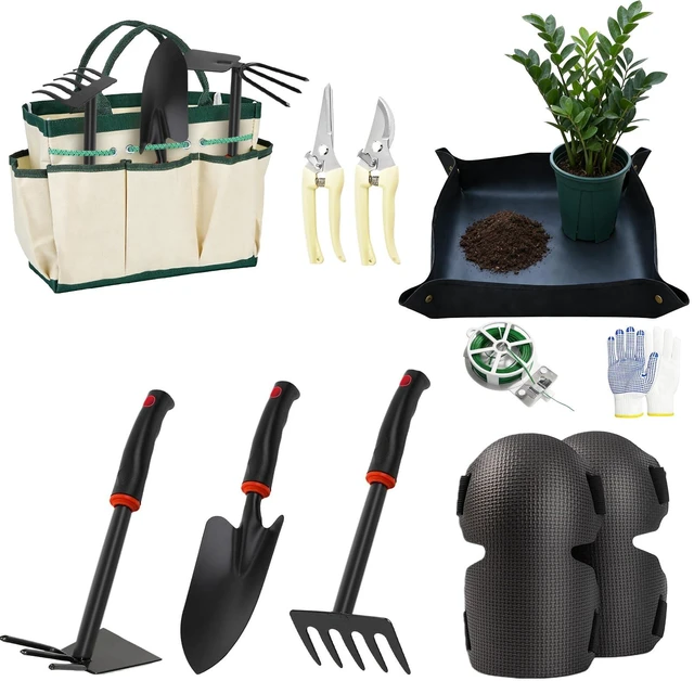Main image of Gardening Tool Set, 10Pc Heavy Duty Garden Kit with Repotting Mat | Indoor Repotting Mat, Kneeling Pad, Pruning Shears and Tote for Women and Men Gardeners