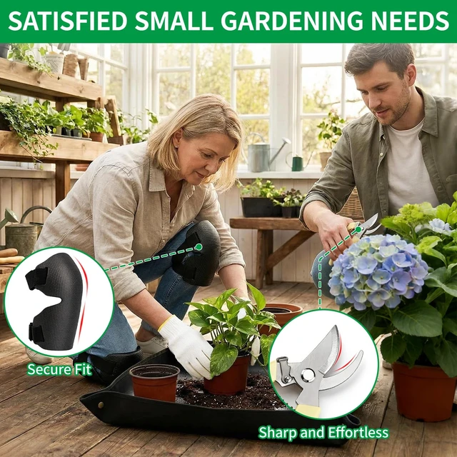 Alt view image 2 of 7 - Gardening Tool Set, 10Pc Heavy Duty Garden Kit with Repotting Mat | Indoor Repotting Mat, Kneeling Pad, Pruning Shears and Tote for Women and Men Gardeners
