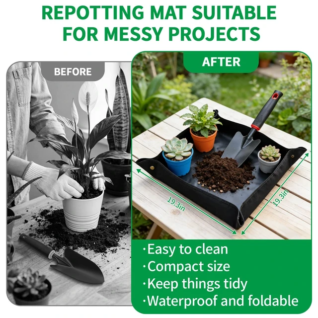 Alt view image 3 of 7 - Gardening Tool Set, 10Pc Heavy Duty Garden Kit with Repotting Mat | Indoor Repotting Mat, Kneeling Pad, Pruning Shears and Tote for Women and Men Gardeners