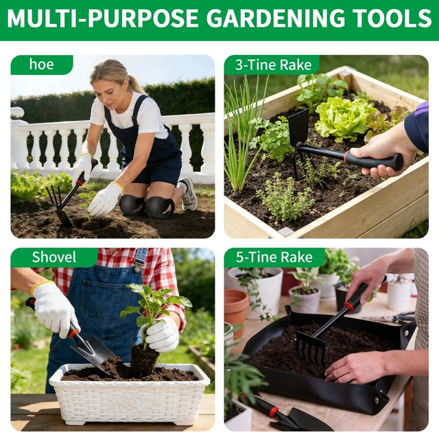 Alt view image 4 of 7 - Gardening Tool Set, 10Pc Heavy Duty Garden Kit with Repotting Mat | Indoor Repotting Mat, Kneeling Pad, Pruning Shears and Tote for Women and Men Gardeners