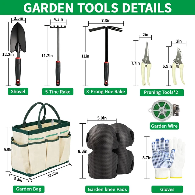 Alt view image 5 of 7 - Gardening Tool Set, 10Pc Heavy Duty Garden Kit with Repotting Mat | Indoor Repotting Mat, Kneeling Pad, Pruning Shears and Tote for Women and Men Gardeners