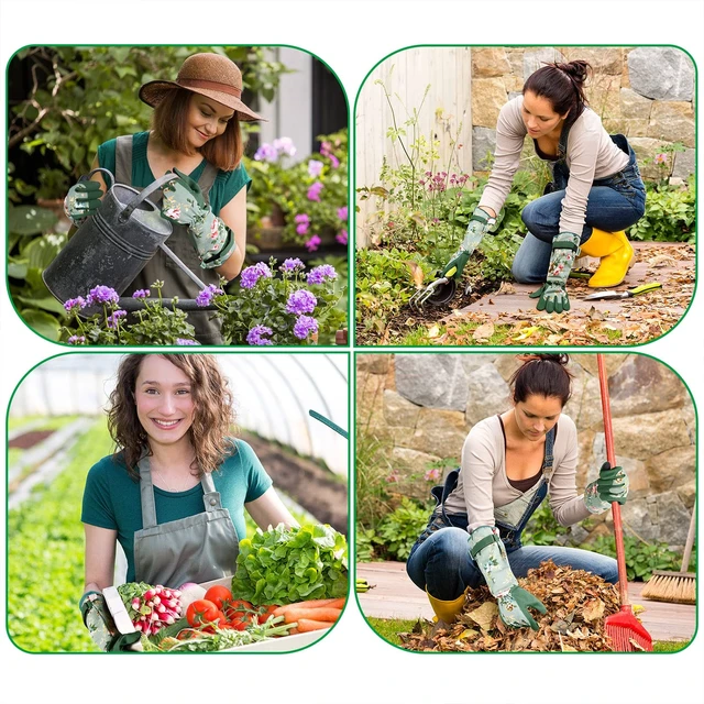 Alt view image 2 of 7 - Gardening Gloves for Women Gift,Yard Work Garden Gloves,Green Medium | Long Garden Gloves for Women,Gardener Gardening Gifts for Women,Outdoor Heavy Working Gloves for Men,Weed,Pruning,Lawn Glove