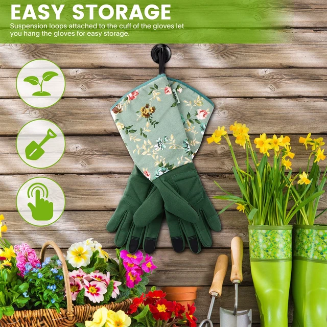 Alt view image 6 of 7 - Gardening Gloves for Women Gift,Yard Work Garden Gloves,Green Medium | Long Garden Gloves for Women,Gardener Gardening Gifts for Women,Outdoor Heavy Working Gloves for Men,Weed,Pruning,Lawn Glove