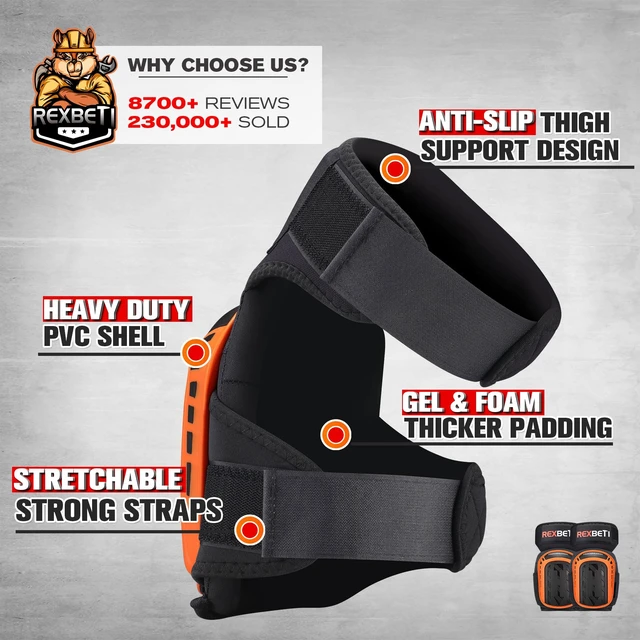 Alt view image 2 of 7 - Knee Pads for Men, Anti-slip Construction Gel Knee Pads for Work | Heavy Duty Cap, Comfort Thick Gel Foam Pad, Stay Put Strong Stretchable Straps, For Construction Gardening Flooring Cleaning