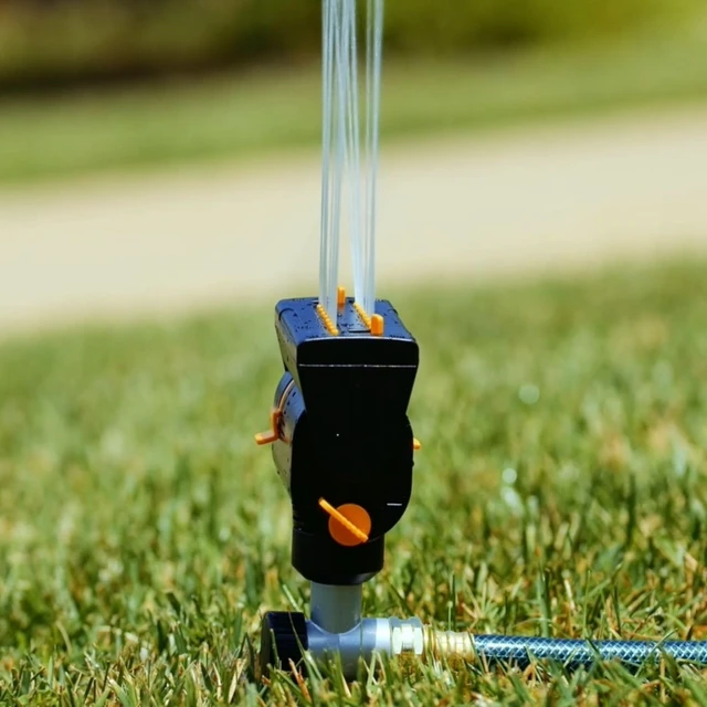 Alt view image 2 of 4 - MiniMax Spike Sprinkler, 4000 Sq Ft: 360°, Flow, Width, Range Adjust | 65137AMZ | Dirt-Resistant Drive | Flow-Through Base | Metal Step Spike | 360° Rotation | Compact Design