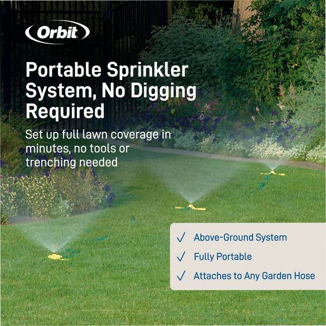 Alt view image 2 of 7 - Port-A-Rain Hose Watering Sprinkler System, Green - 58092 | Above-Ground Sprinkler System with Hose Connections for Easy Portable Lawn & Garden Watering Coverage