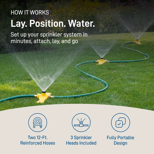 Alt view image 3 of 7 - Port-A-Rain Hose Watering Sprinkler System, Green - 58092 | Above-Ground Sprinkler System with Hose Connections for Easy Portable Lawn & Garden Watering Coverage