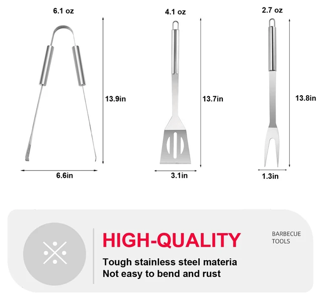 Alt view image 6 of 6 - BBQ Grill BBQ Accessories, Stainless Steel Grill Tools Grilling Accessories Grill Set Barbecue Grill Accessories for Outdoor Grill, BBQ Tools Grill Utensils Grilling Tools