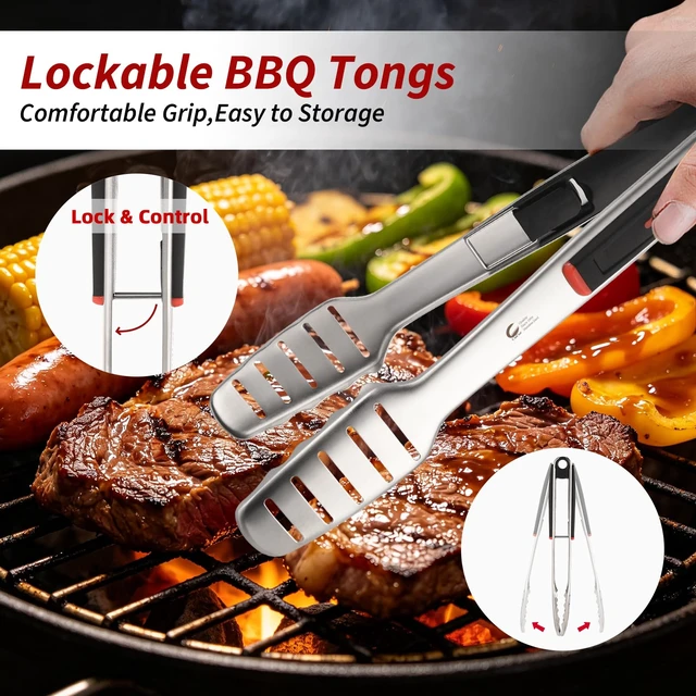 Alt view image 5 of 7 - BBQ Tools Set, 4 PCS Heavy Duty Stainless Steel Spatula, Fork, Tongs with Portable Bag, Essential Accessories for Barbecue Outdoor Grill, Grilling Gifts for Men Dad Camp Chef