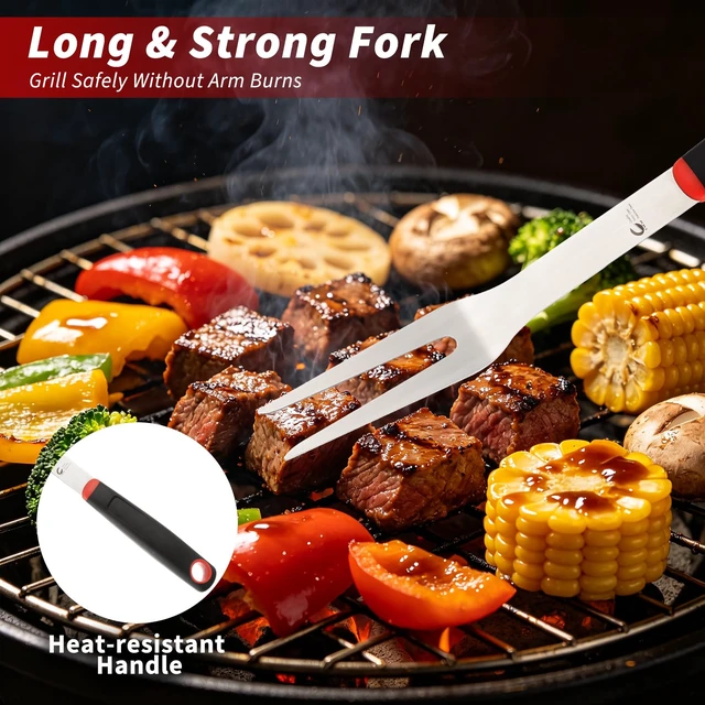 Alt view image 6 of 7 - BBQ Tools Set, 4 PCS Heavy Duty Stainless Steel Spatula, Fork, Tongs with Portable Bag, Essential Accessories for Barbecue Outdoor Grill, Grilling Gifts for Men Dad Camp Chef