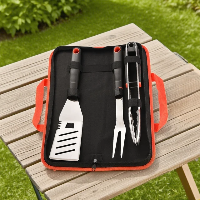 Alt view image 7 of 7 - BBQ Tools Set, 4 PCS Heavy Duty Stainless Steel Spatula, Fork, Tongs with Portable Bag, Essential Accessories for Barbecue Outdoor Grill, Grilling Gifts for Men Dad Camp Chef