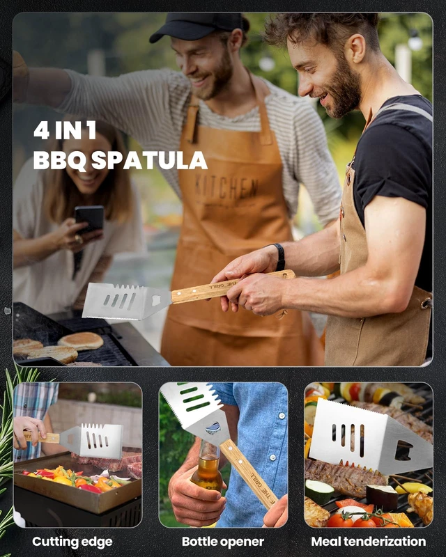 Alt view image 4 of 6 - 4PCS Grilling Accessories BBQ Tools - Stainless Steel Grill Set with Tongs, Fork, Spatula, Brush, Carrying Bag, Birthday for Men, Father, Husband
