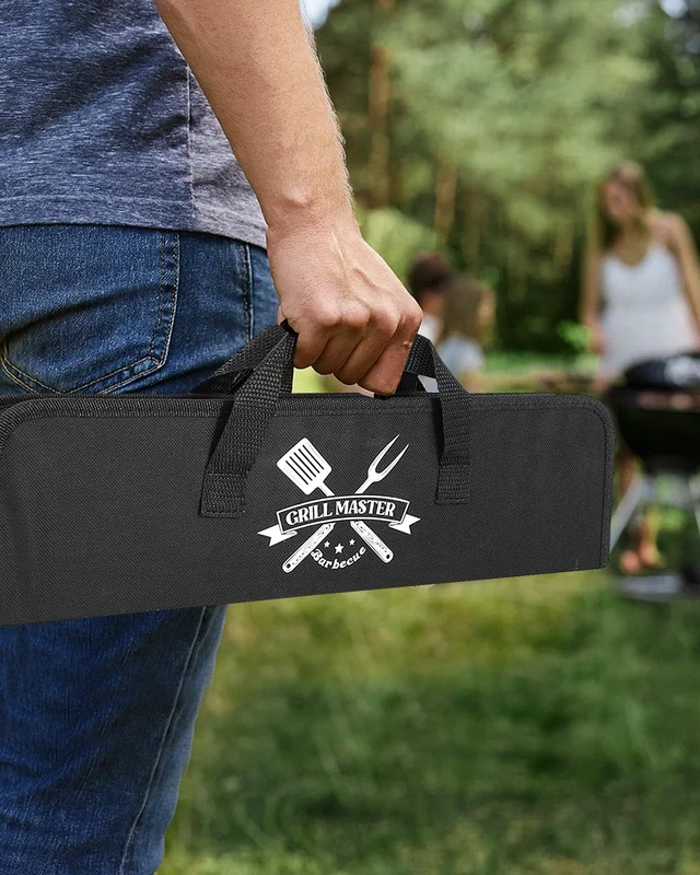 Alt view image 6 of 6 - 4PCS Grilling Accessories BBQ Tools - Stainless Steel Grill Set with Tongs, Fork, Spatula, Brush, Carrying Bag, Birthday for Men, Father, Husband