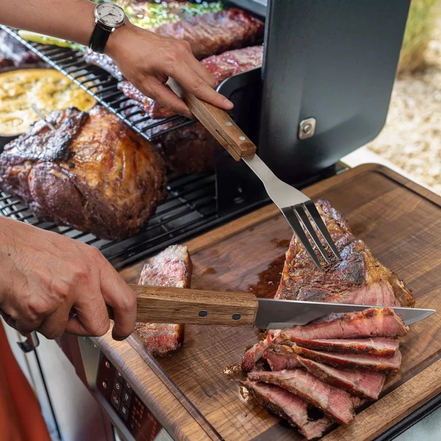 Alt view image 6 of 7 - 5pcs BBQ Grill Accessories Set - Stainless Steel Grilling Tools | Ergonomic Wooden Handle, Includes Spatula, Tongs, Knife, Fork & Carry Bag, BBQ Utensils Gifts Set for Men Dad