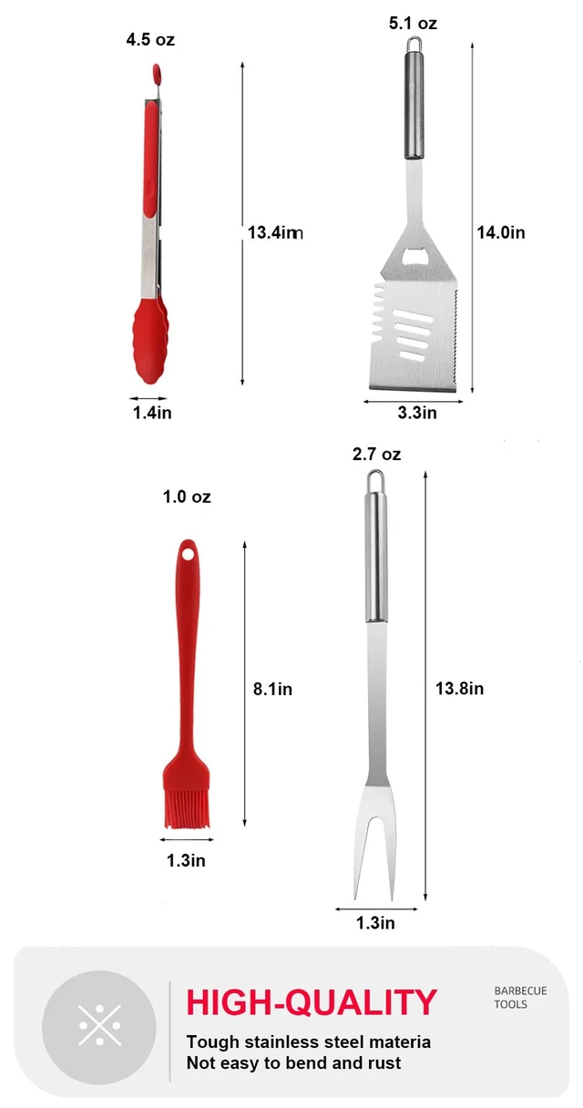 Alt view image 6 of 7 - BBQ Grill Tool Set BBQ Accessories, Stainless Steel Grill Tools Grilling Accessories Grill Set Barbecue Grill Accessories for Outdoor Grill, Grill Utensils Grilling Tools Grilling Gifts for Men (4)