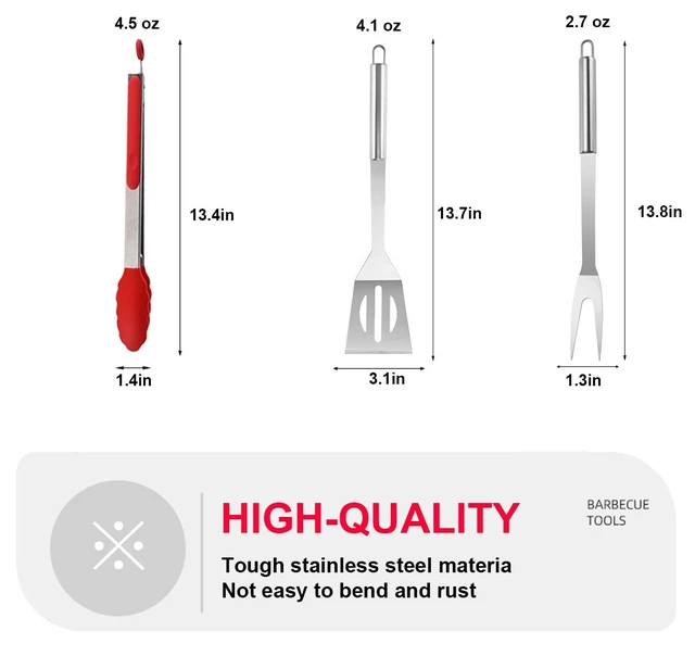 Alt view image 6 of 7 - BBQ Grill Tool Set BBQ Accessories, Stainless Steel Grill Tools Grilling Accessories Grill Set Barbecue Grill Accessories for Outdoor Grill, Grill Utensils Grilling Tools Grilling Gifts for Men (3PCS)