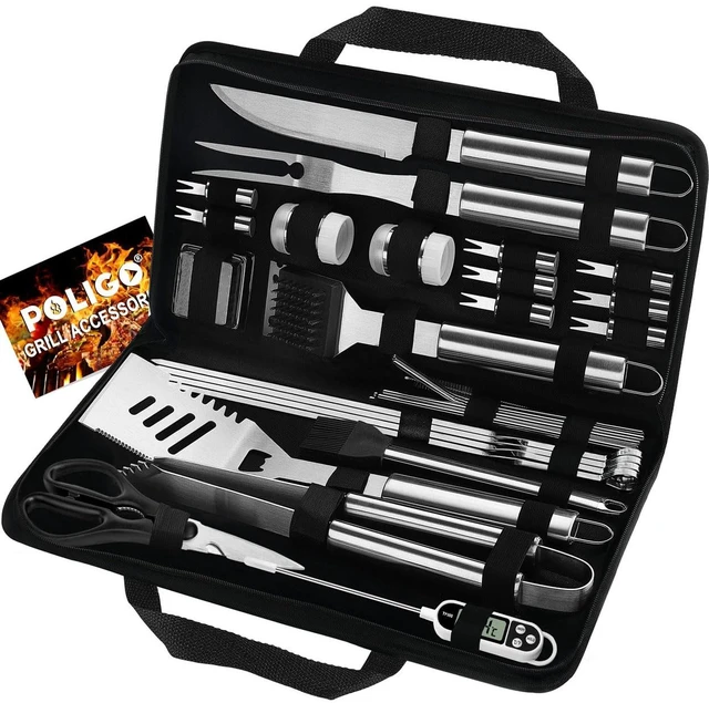 Main image of 29 PCS BBQ Grill Accessories Stainless Steel BBQ Tools Grilling Tools Set with Storage Bag for Fathers Day Dads Birthday Presents - Camping Grill Utensils Set Ideal Grilling Gift for Men Silver