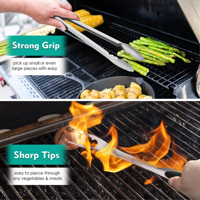 Alt view image 5 of 7 - Grilling Utensil Set 18in, Stainless Steel BBQ Accessories Tools with Bag for Outdoor Cooking Camping, Heavy Duty Grill Spatula, Tong, Meat Fork, Basting Brush, Cleaning Brush, Mans Gift