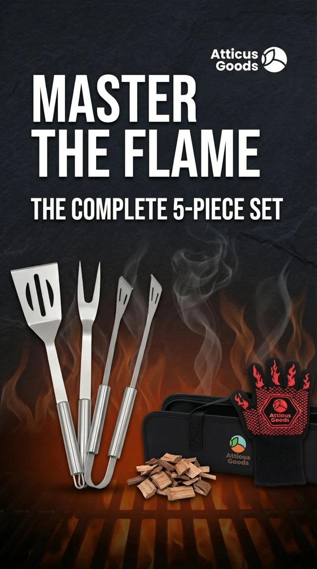 Alt view image 5 of 7 - Stainless Steel Grill Set, 5 Piece Heavy Duty Barbecue Tools, BBQ Grilling Accessories Grill Kit with Tongs, Spatula, Fork, Gloves and Zippered Carry Bag, BBQ Grill Accessories