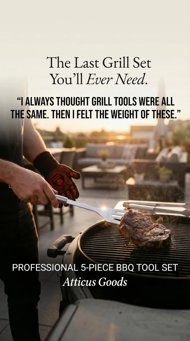 Alt view image 6 of 7 - Stainless Steel Grill Set, 5 Piece Heavy Duty Barbecue Tools, BBQ Grilling Accessories Grill Kit with Tongs, Spatula, Fork, Gloves and Zippered Carry Bag, BBQ Grill Accessories