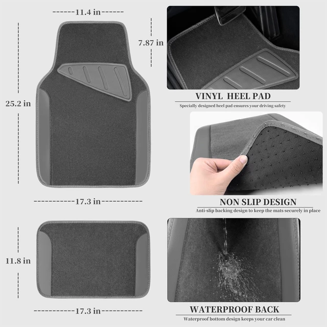 Alt view image 2 of 7 - Waterproof Universal Fit Car Floor Mats, Car Mats Fit for SUV,Vans,sedans, Trucks,Set of 4pcs Car Carpet with Driver Heel Pad (All Gray)