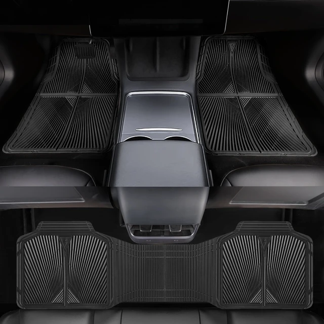 Alt view image 2 of 7 - Rubber Floor Mats, All Weather Waterproof Trim-to-Fit Automotive Mats for Cars Trucks SUV, Anti-Slip Easy Clean, Heavy Duty Full Set 3-Piece, All Black