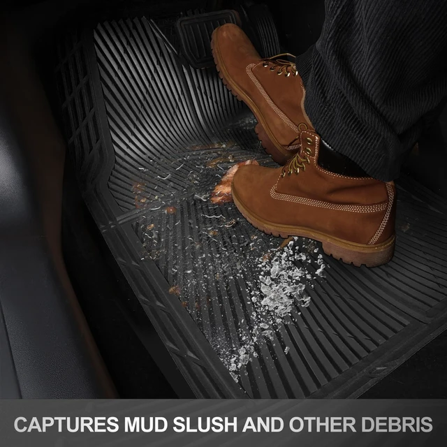 Alt view image 7 of 7 - Rubber Floor Mats, All Weather Waterproof Trim-to-Fit Automotive Mats for Cars Trucks SUV, Anti-Slip Easy Clean, Heavy Duty Full Set 3-Piece, All Black