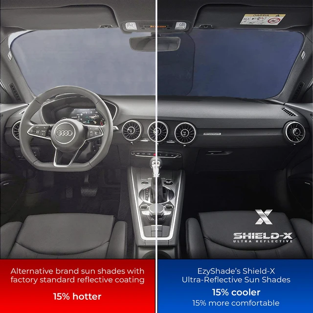 Alt view image 3 of 6 - Car Windshield Sun Shade. See Vehicle Size-Chart. Medium (M) Size | Foldable 2-Piece Sunshade with Shield-X Reflective Technology. Sun Visor for SUV, Truck, Car Front Windshield. See Size Chart