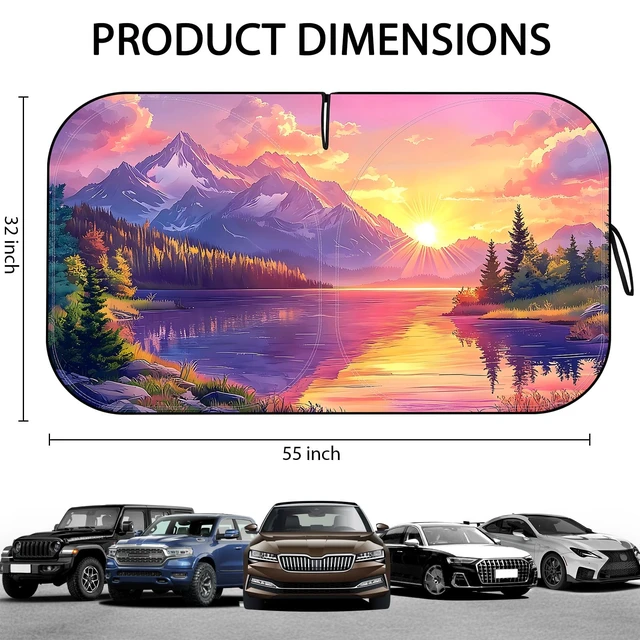 Alt view image 4 of 7 - Windshield Sun Shade, Foldable Car Sunshade with Storage Bag 57"x32" | Front Windshield Cover, UV Block, Reflective, Reduces Heat & Keeps Vehicle Interior Cool, for Cars, SUVs and Trucks