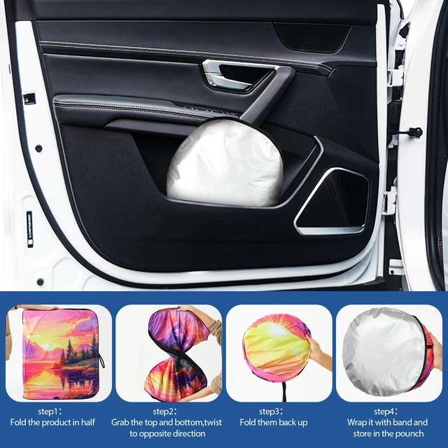 Alt view image 6 of 7 - Windshield Sun Shade, Foldable Car Sunshade with Storage Bag 57"x32" | Front Windshield Cover, UV Block, Reflective, Reduces Heat & Keeps Vehicle Interior Cool, for Cars, SUVs and Trucks