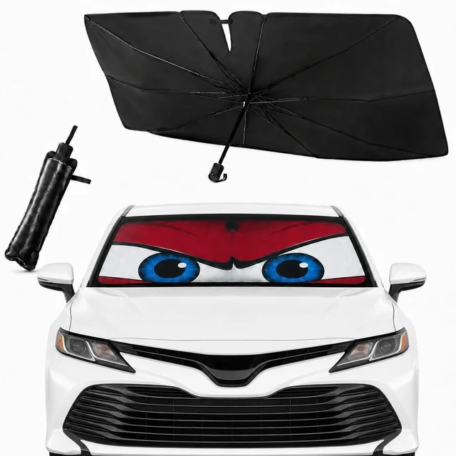 Main image of Car Windshield Sun Shade Umbrella, Univeral Fit Mid-Large Sedan & SUV | 57 x 31" Car Sun Visor, Foldable UV Heat Blocking Front Window Sunshade with Rearview Mirror Cutout, Angry Red Eyes