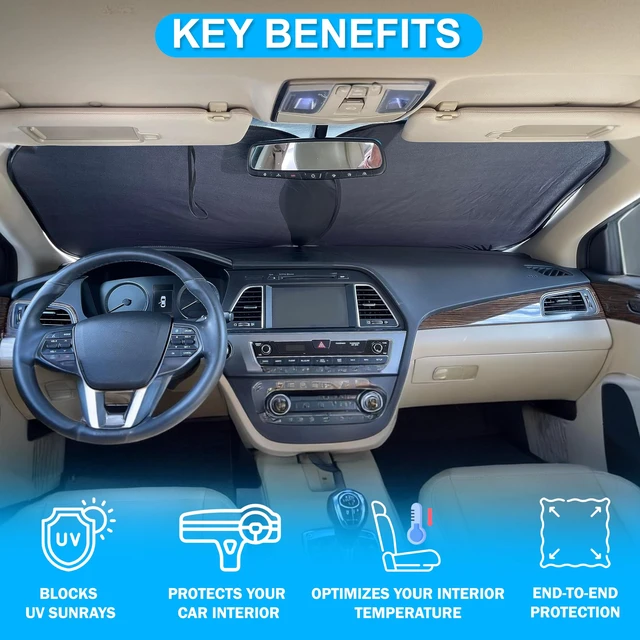 Alt view image 2 of 7 - Car Windshield Sun Shade Foldable | Front Windshield Shade for Sun, Heat and UV Rays | Sunshade for Car Front Window and Interior Sun Protection | Medium (28 x 31 inches)