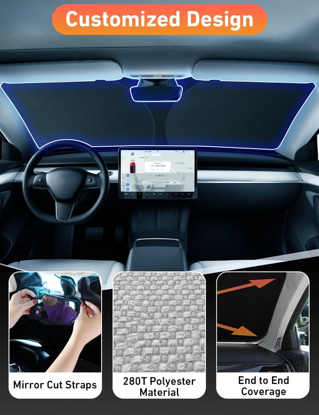 Alt view image 4 of 7 - Windshield Sun Shade Compatible with Tesla Model 3 & Model Y